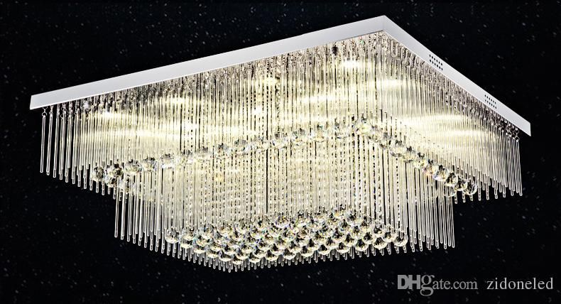 New Modern Rectangle Crystal Ceiling Light 2 Layers K9 Crystal Ball Glass Tube Ceiling Lighting Fixture For Living Room Bedroom