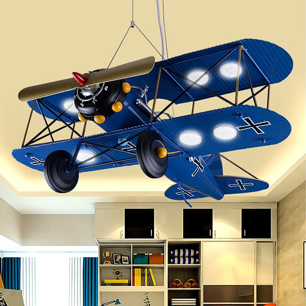 Children S Iron Airplane Room Led Pendant Lights Bedroom Creative Personality Cartoon Light Retro Hanging Lamps