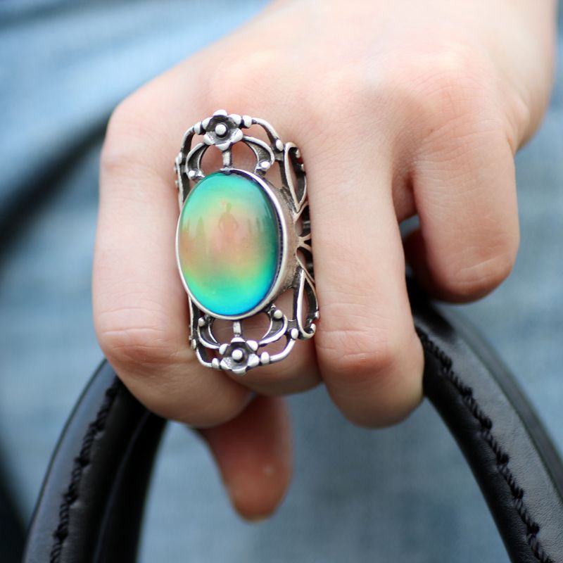 2021 Fashion Sweet Antique Silver Plated Mood Ring Magic Emotion Feeling Temperature Control