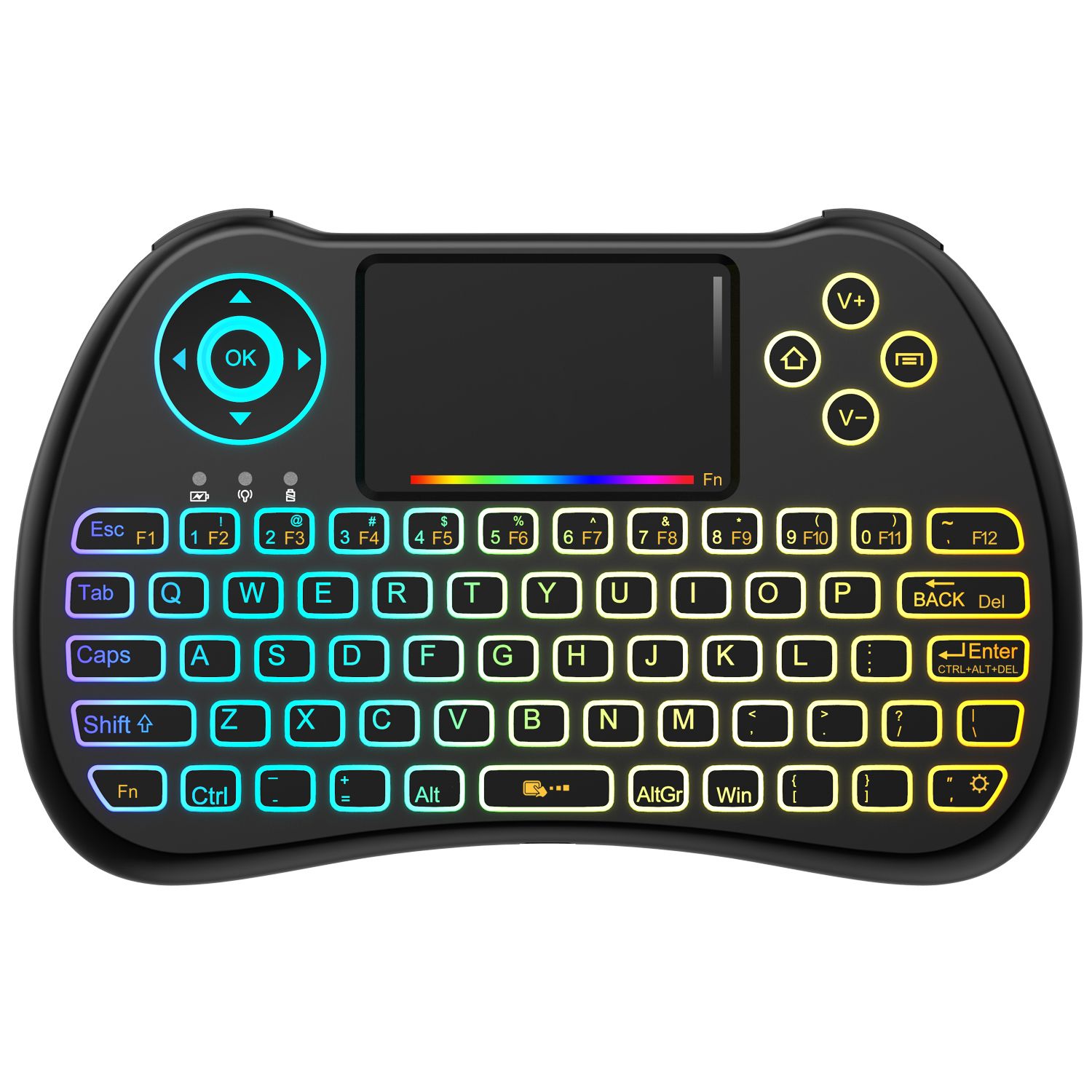 2019 2.4GHz Colorful Backlit Mini Wireless Keyboard With Mouse Touchpad