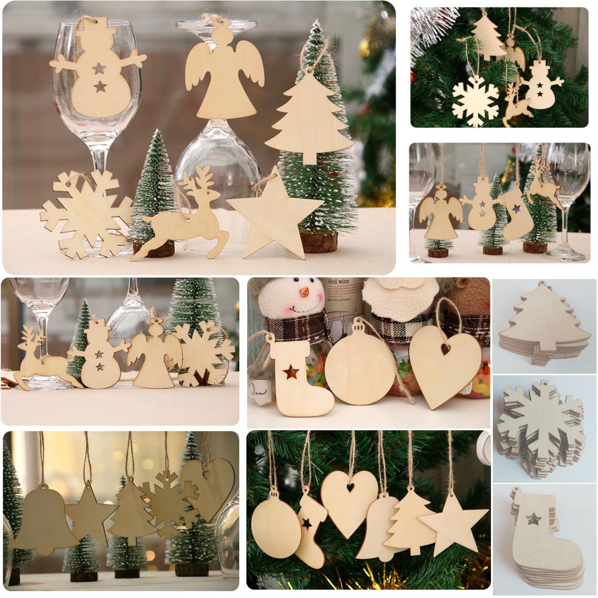 Christmas Tree Ornaments Wood Chip Snowman Tree Deer Socks Hanging Pendant Christmas Decoration Xmas Gift Crafts Christmas Garlands Christmas Glass Ornament