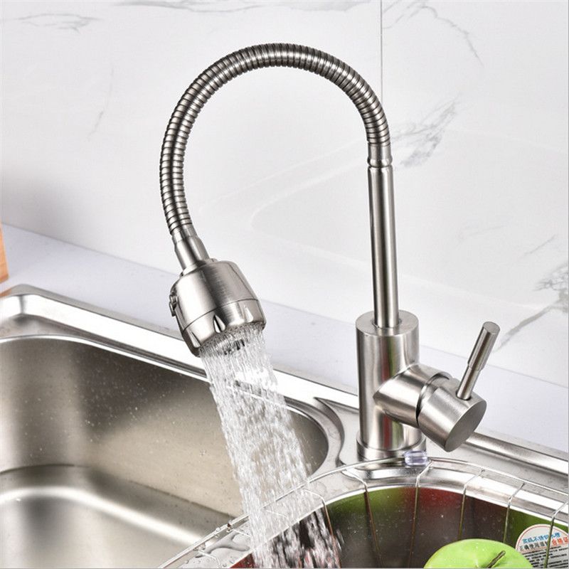 304 Stainless Steel Kitchen Faucet Mixer 360 Swivel Spout Single Handle Kitchen Sink Tap Basin Tap Wall Faucet