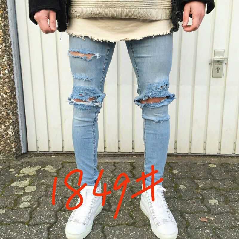 Ongekend 2020 Men Slim Skinny Ripped Jeans Holes Draped Biker Pencil Pants RR-75