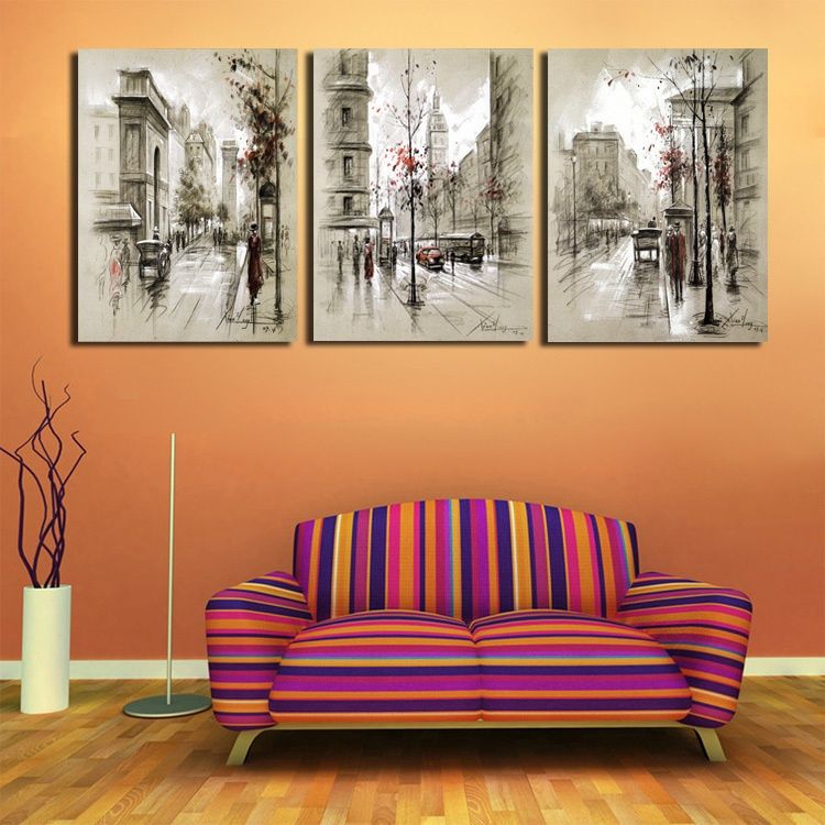2019 Abstract City Street Landscape Canvas Prints Wall Art Oil Abstract City Street Landscape 3 Pieces Canvas Prints Wall Art Oil Painting Home Decor Unframed Framed