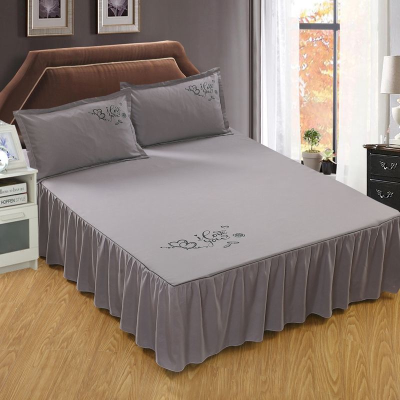 Solid Color Bed Skirt Polyester Cotton Comfort Soft Breathable Multi Solid Color Bed Skirt Polyester Cotton Comfort Soft Breathable Multi Cover Works Theme I Love You Grey Dust Ruffle 18 Drop Bedskirt Queen From
