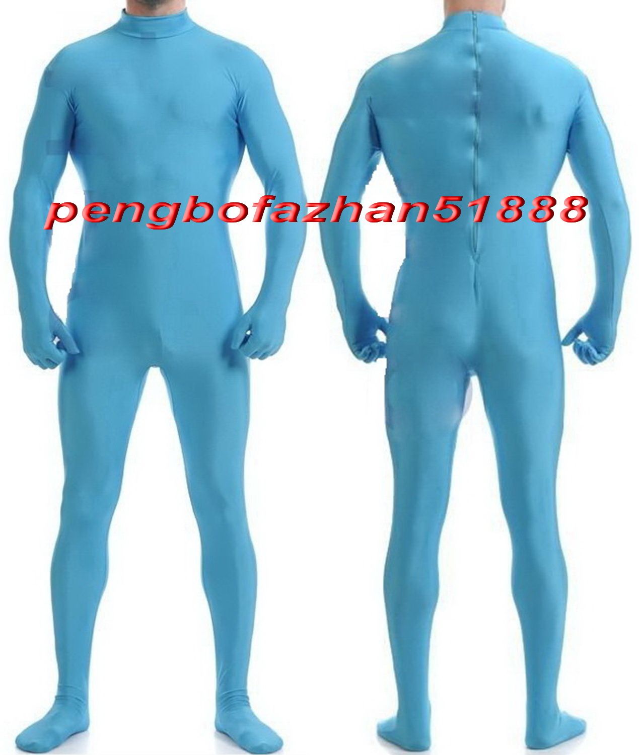 2020 New Men Body Suit Costums No Head New Lake Blue Lycra Spandex Suit 
