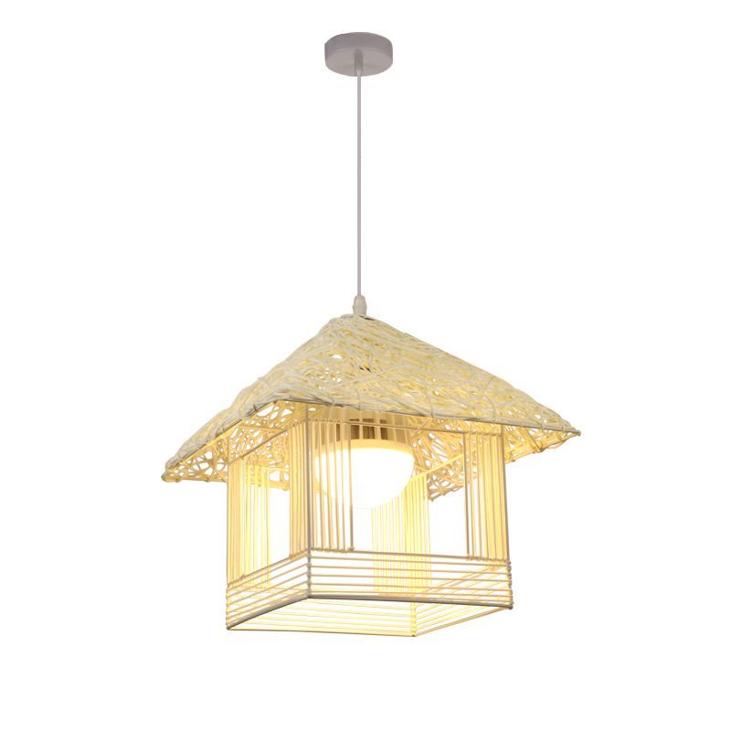 Country Rustic Restaurant Hallway Pendant Lamp Beige Rattan House Country Rustic Restaurant Hallway Pendant Lamp Beige Rattan House Shape Modern Corridor Balcony Hanging Lighting Dining Room Lamps