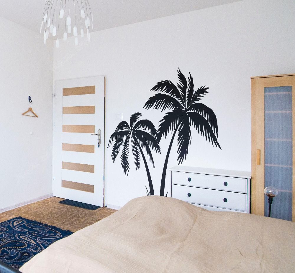Palm Trees Silhouettes Surfer Surfing Wave Ocean Water Swim Beach Summer Wall Decal Removable Vinyl Art Sticker B231