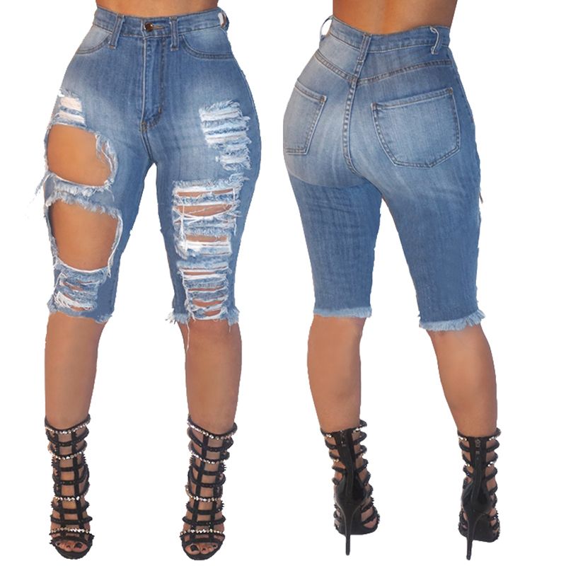 Compra Las Mujeres Skinny Jeans Apenado Agujeros De La Rodilla Empujan  Hacia Arriba La Cintura Media Hasta La Rodilla Señoras Casual Slim Fit  Pantalones Largos Mujer Pantalones Envío Gratis Barato | Entrega