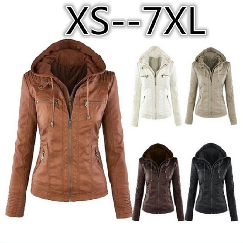 Women Fashion Autumn Winter Coat Jacke T Long Sleeve Zipper New Women Fashion Autumn Winter Coat Jacke T Long Sleeve Zipper New S Stylish Slim Removable Hooded Leather Jackets Custom Black