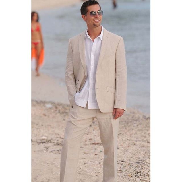 2019 2018 Summer Linen Men S Suit 2 Button Beach Wedding Ball Dress