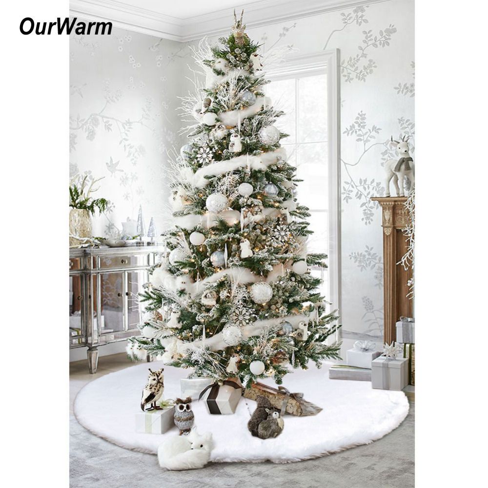 Ourwarm Christmas Tree Skirts 48inch White Faux Fur Xmas Tree