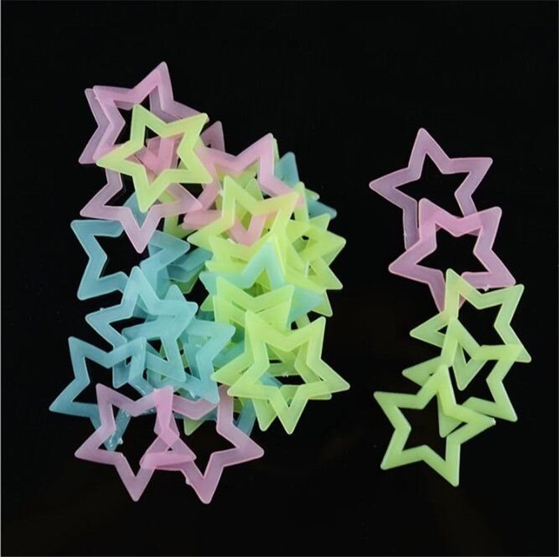 Blue Pink Fluorescent Green Wall Sticker Star Shape Glow In The Stars Stickers For Kids
