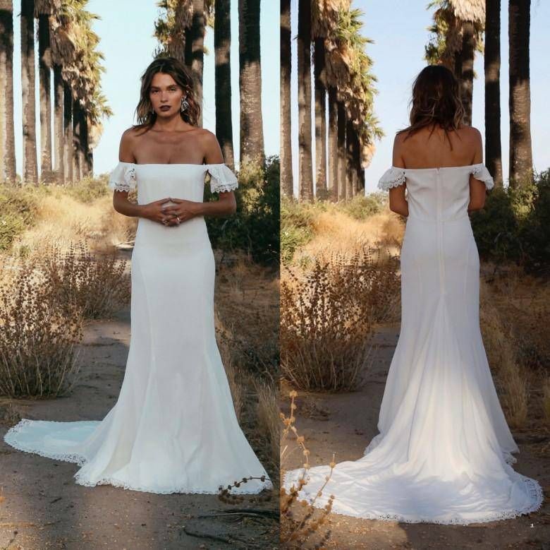 compre boho vintage vestidos de novia 2018 hippie off hombro gasa de