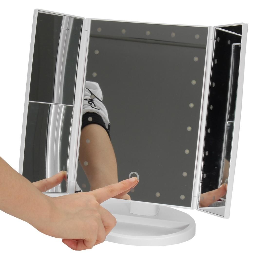 3 Folding Touch Screen Led Light Makeup Mirror 1x 2x 3x Magnifying Mirrors Table Desktop Vanity With Lights