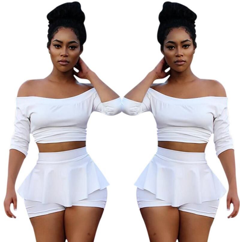 Acquistare Moda Tute Bianco Crop Top E Gonna Set Mezza Manica Sexy 2 Pezzi  Set Donna Slash Neck Bodycon T Shirt + Pantaloncini Tuta Sportiva Economico  | Consegna Veloce E Qualità | DHgate Italy