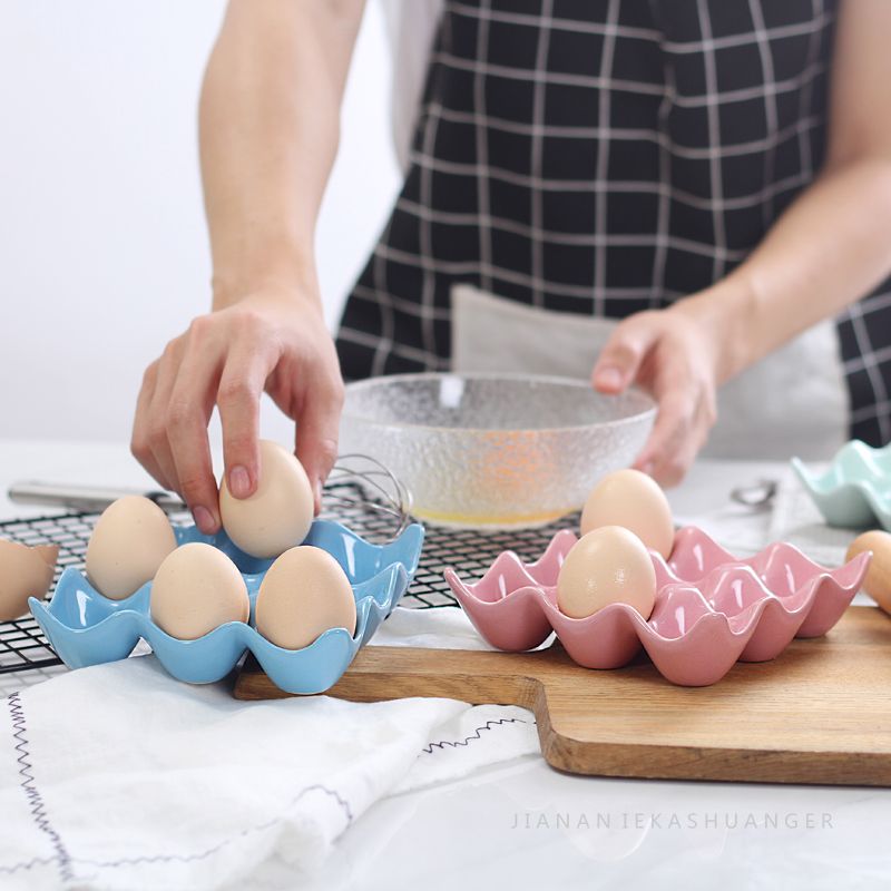 Food Grade 9 Cup Capacity Pretty Ceramic Egg Tray Crate Porcelain Holder Container Storage Box Refrigerator Deviled