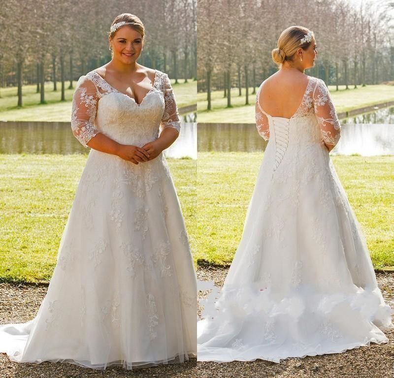 compre vestidos de novia modestos del tamaño extra grande a line