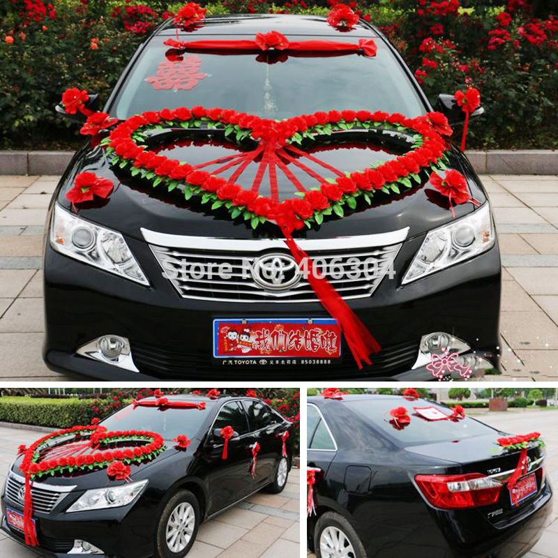2019 Artificial Flowers Wedding Car Flower Decoration Set Red Pink