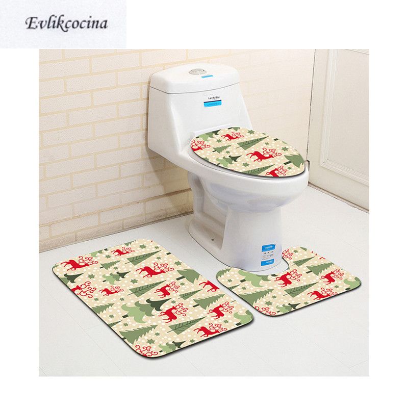 3pcs Bath Mat Set Non Slip Pedestal Mat Toilet Bathroom Rug Memory
