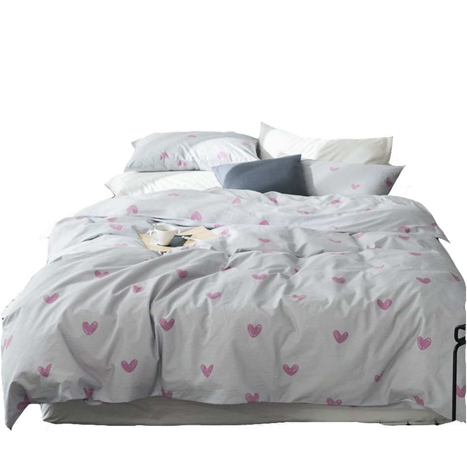 Grey Cotton 100 Bedding Set Twin Queen King Size Pink Sweet Heart Grey Cotton 100 Bedding Set Twin Queen King Size Pink Sweet Heart Duvet Cover Soft Bed Sheet Pillow Case S Brief Bedlinens Quilt Sets
