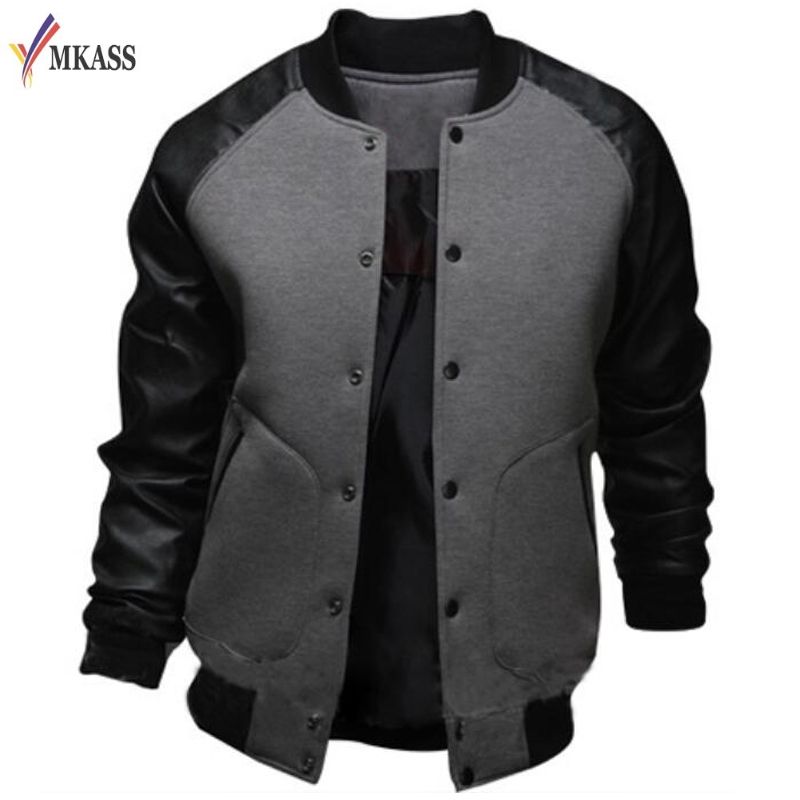 Cool Mens Baseball Jacket Autumn Fashion Slim Black Pu Cool Mens Baseball Jacket Autumn Fashion Slim Black Pu Leather Sleeve Er Jaquetas Men Brand Varsity Jackets Coats And