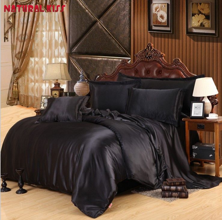 Hot Classic Imitate Silk Feel Satin Plain Solid Coffee Pink Hot Classic Imitate Silk Feel Satin Plain Solid Coffee Pink Black Bedding Set Duvet Cover Bedclothes Bed Sheet Quilt Sets Best