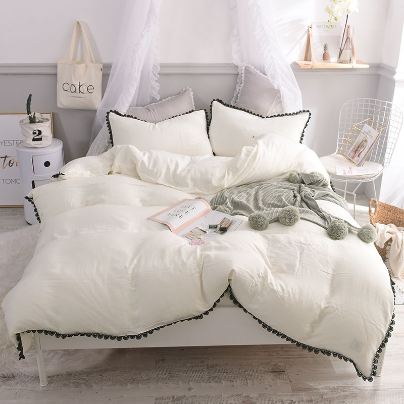 White Pink Gray Blue Light Green Cotton Yarn Duvet Cover Set For