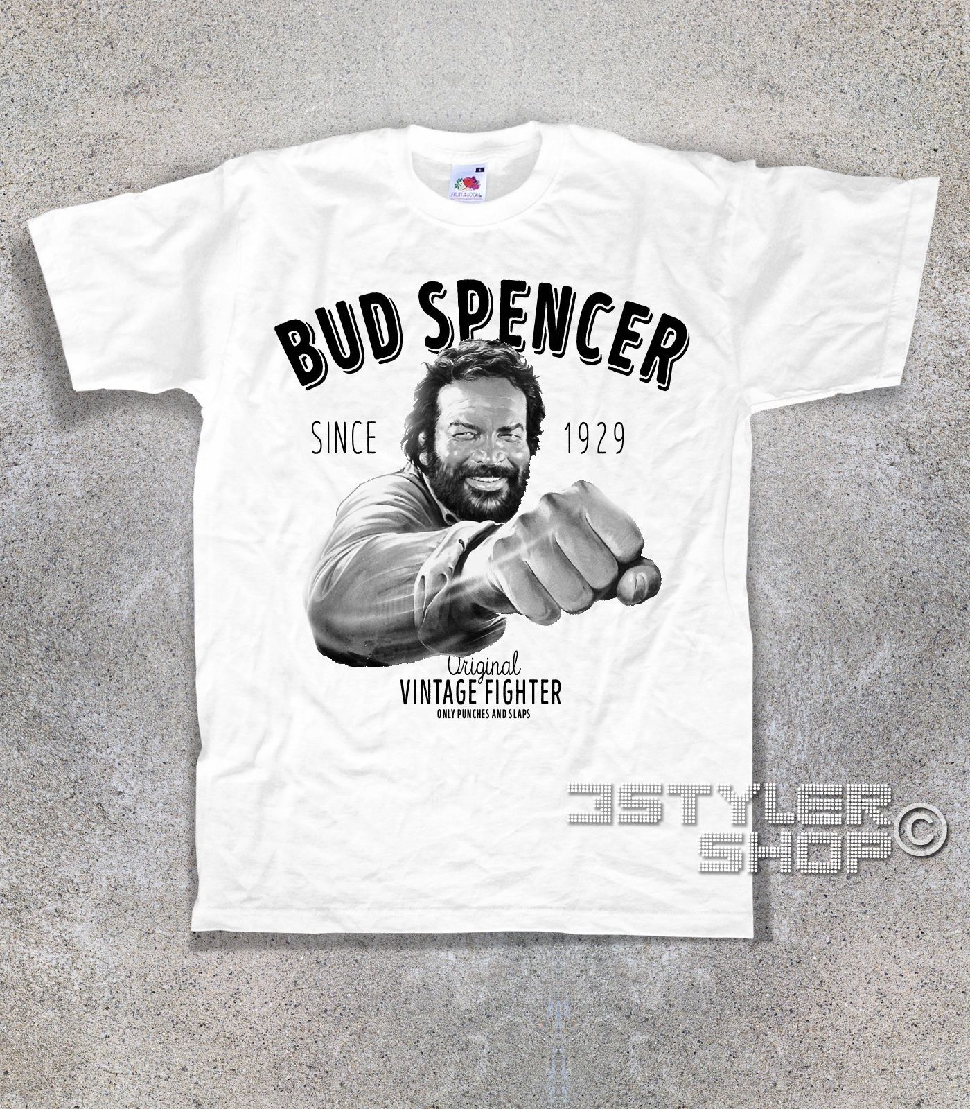 Bud Spencer Terence Hill LOGO FRUIT OF THE LOOM T-SHIR S-XXL GREY WHITE