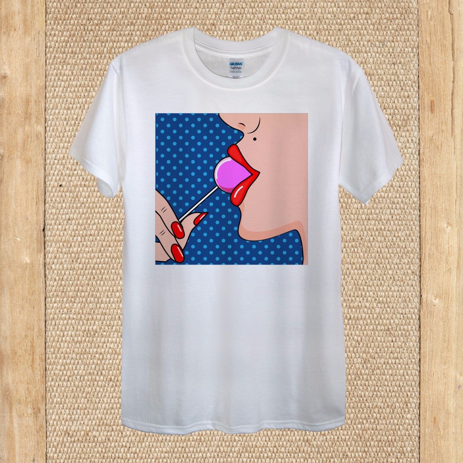 Pink Lollipop Red Lips Nails Girl Fun Tshirt Design Quality Cotton