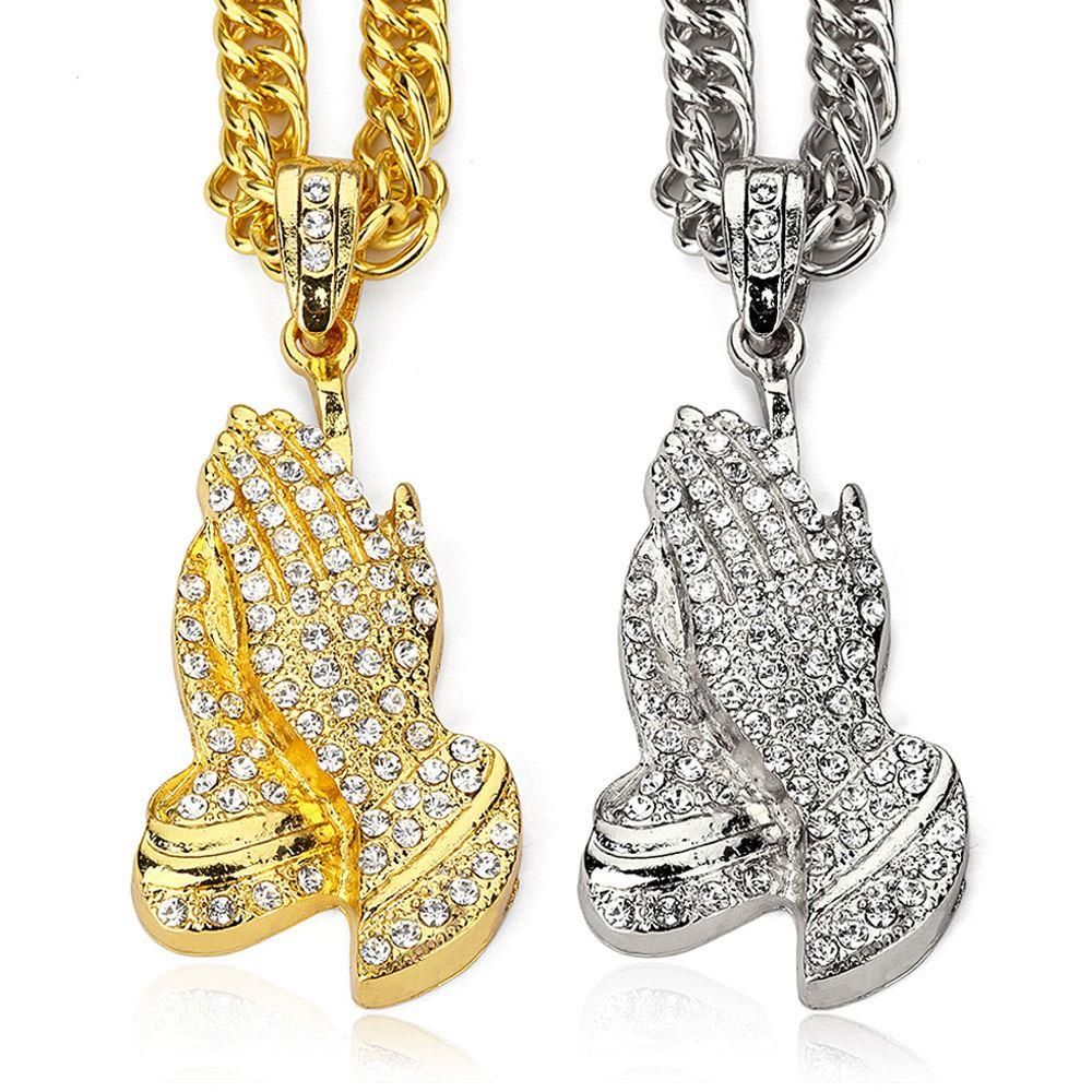 Wholesale 2018 Rock Hip Hop Jewelry Men Necklace Buddha Hands Pendant Mens Jewellery Hiphop Gold ...