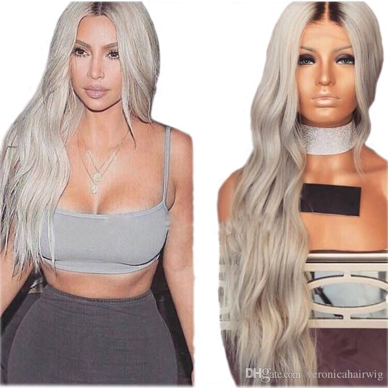 Natural Curly Wavy Synthetic Grey Lace Front Wig With Baby Hair