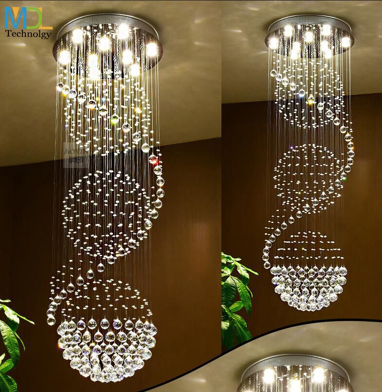 Modern Led Crystal Chandeliers Lights Ceiling Indoor Light Hanging Modern Led Crystal Chandeliers Lights Ceiling Indoor Light Hanging Suspension Fixtures Luminaire Simple Staircase Round Hall Villa Plug In Pendant
