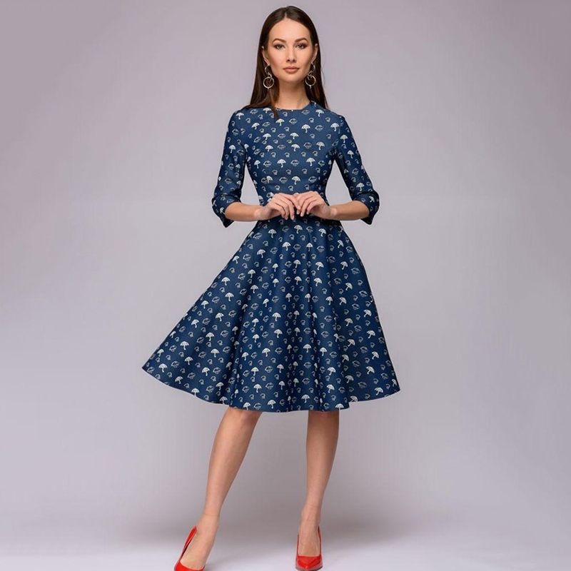 2018 A Demi Patchwork Élégant Femmes Vestidos Manche Fleur Hiver Imprimer Nouvelle Robe Casual Automne Ligne kZOXPiu