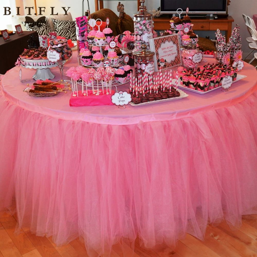 100 100cm Christmas Decor Polyester Tulle Table Skirt For Wedding Birthday Baby Bridal Showers Parties Tutu Party Supplies Construction Party Supplies