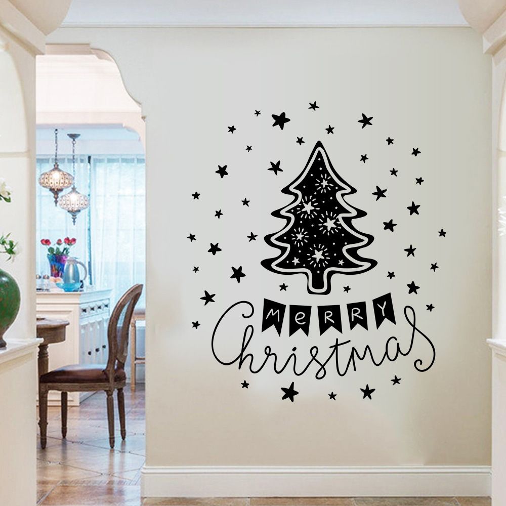 Christmas Tree Wall Stickers Merry Christmas Wallpaper Cartoon Stars Wall Decals Waterproof Can Removable Self Adhesive Home Decor Wholesale Wall Decals