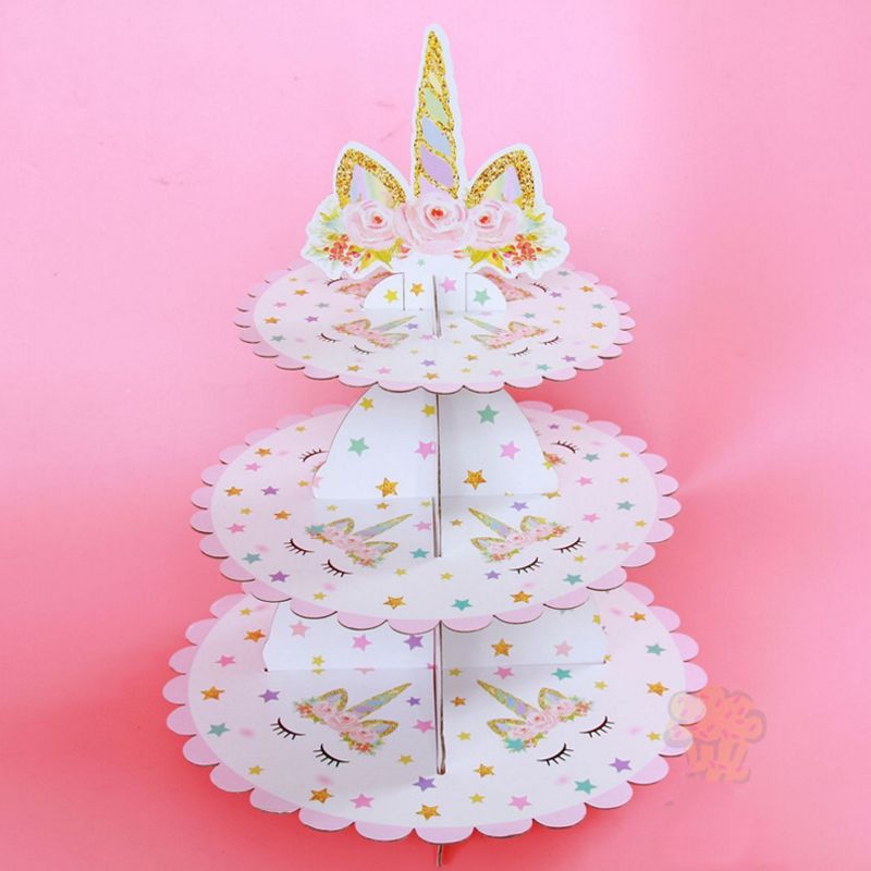 2019 Creative Unicorn Cartoon 3 Tier Cake Stand Baby Shower Supplies