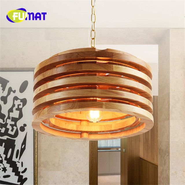 Fumat Circular Wooden Japanese Solid Wood Pendant Lights Dining Room Simple Cafe Restaurant Lamps Kitchen Pendants Blown Glass