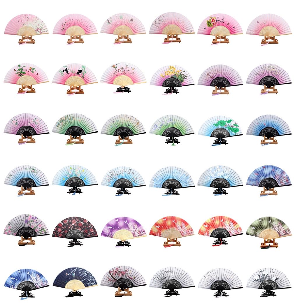 2019 21cm Chinese Japanese 36 Styles Silk Folding Fans Wedding