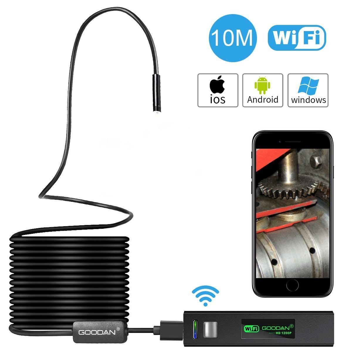 Wireless Inspection Camera, 1200P HD Wifi Endoscope With 2.0 Megapixels