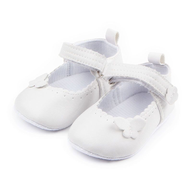 Newborn Baby Girl Christening Crib Shoes Soft Sole White Butterfly Flats Shoes