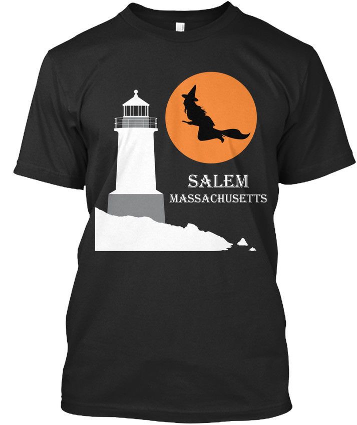 Salem, Ma Witch Flying Over Light House Premium Tee T Shirt Make Your