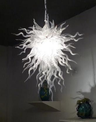 Pure White Hand Blown Glass Crystal Chandelier Elegant Decor Home Pure White Hand Blown Glass Crystal Chandelier Elegant Decor Home Pendant Lamps Chihuly Style Art Lighting Ceiling Light Shades