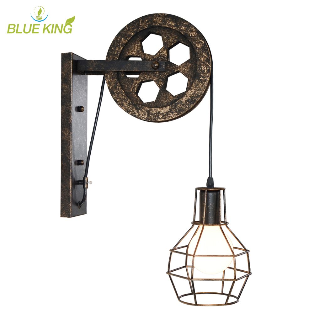Creative Lifting Pulley Light Retro Loft Vintage Wood Rustic Wall Lamp Aisle Bedside Corridor Porch Restaurant Bar Cafe