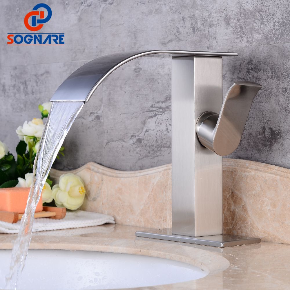 Sognare Waterfall Bathroom Basin Faucet Single Holder Hole With Sink Cover Deck Plate Escutcheon Mixer Taps