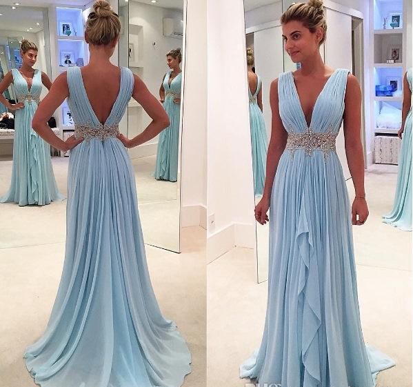 Acquistare 2019 Abito Da Sera Azzurro Cielo Abito Scollo A V Lungo Abito Da  Cerimonia Indossato Da Celebrity Party Prom Abito Personalizzato Plus Size  Economico | Consegna Veloce E Qualità | It.Dhgate