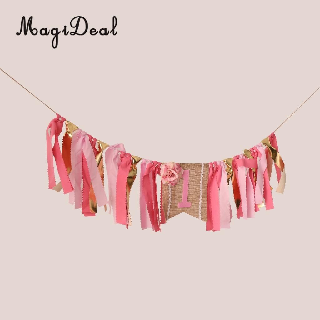2019 Baby Kids 1st Birthday Highchair Banner Flower Rag Tied Wall
