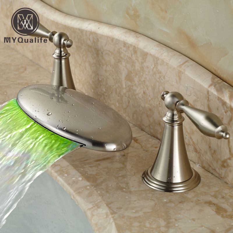 Best Luxury Led Changing Bathroom Basin Faucet Brushed Nickel Best Luxury Led Changing Bathroom Basin Faucet Brushed Nickel Waterfall Spout Lavatory Sink Mixer Taps Under 110 6 Dhgate Com
