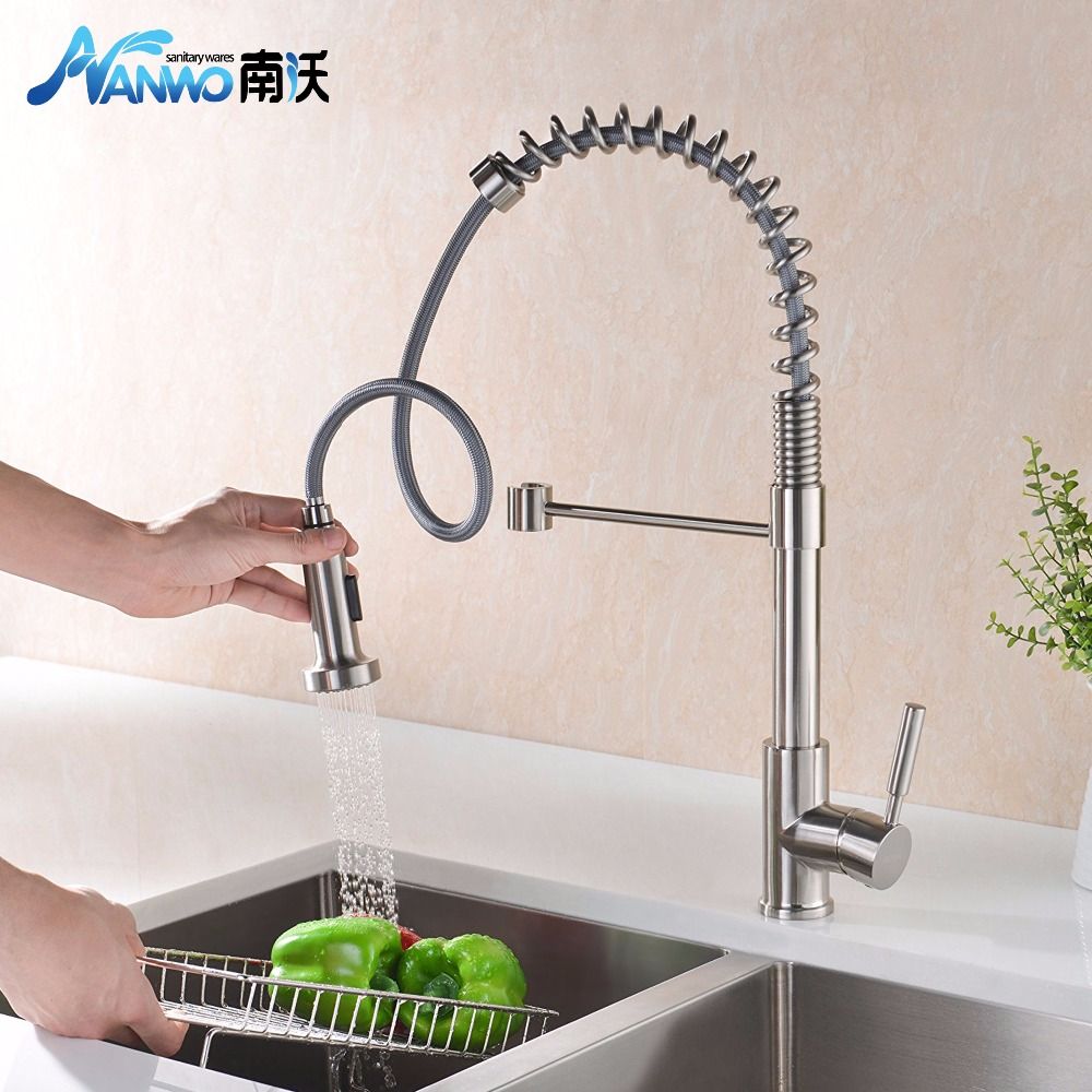Spring Style Kitchen Faucet Brushed Pull Out Torneira All Around Rotate Swivel 2 Function Water Mixer N 3128