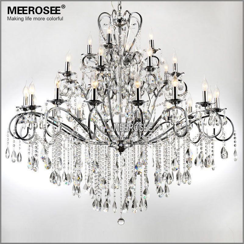 Large 28 Arms Wrought Iron Chandelier Crystal Light Fixture Chrome Large 28 Arms Wrought Iron Chandelier Crystal Light Fixture Chrome Re De Sala Hanging Lamp For Living Room Md051 L28 Lighting Chandeliers 3